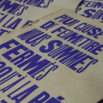 poster - fermeture définitive - fermeture administrative - fermeture covid - lieux culturels - concert debout - pléonasme - tautologie - - affichette letterpress - Super Marché noir
