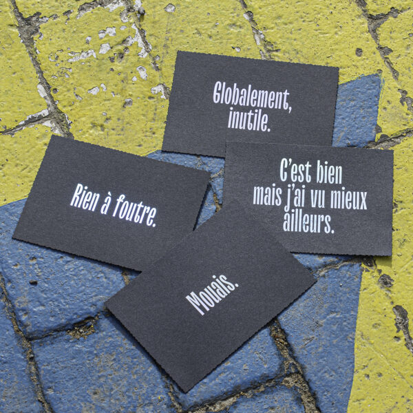 cartes originales letterpress punchlines drôle humour noir décalé œuvre art artistique dorure holographique